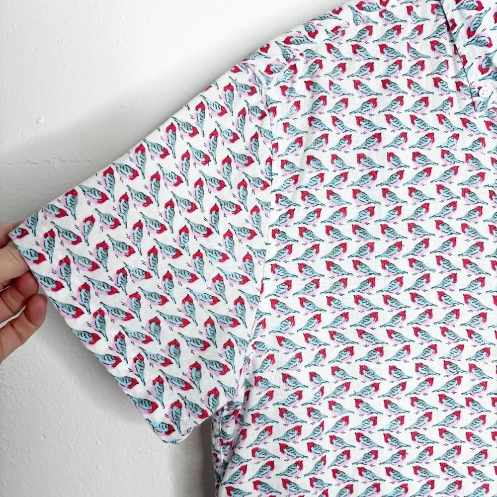 J. Crew Linen Short Sleeve Button Down Shirt Bird Print Size Small NWOT